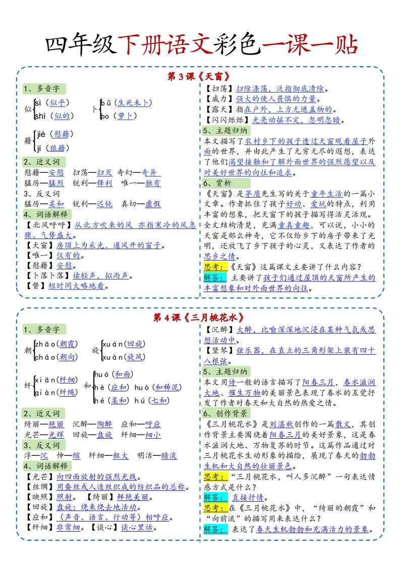 四年级下语文彩色一课一贴全-迦哆网创社