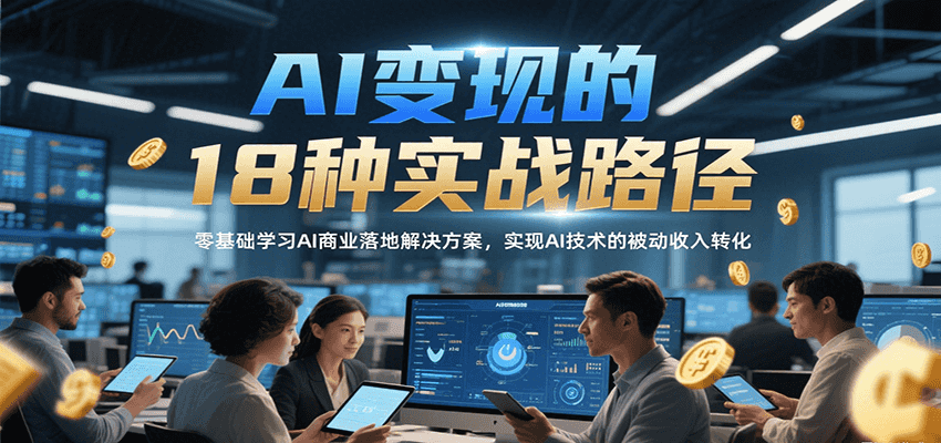 AI变现的18种实战路径，零基础学习AI商业落地解决方案，实现AI技术的被动收入转化-迦哆网创社