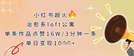 小红书超火的治愈系loft公寓，单条作品点赞16W，3分钟一条，单日变现数张-迦哆网创社