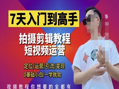 7天入门到高手，短视频剪辑运营高手课，定位 运营 引|流 变现，0基础小白一学就会-迦哆网创社