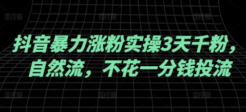 抖音暴力涨粉实操3天千粉，自然流，不花一分钱投流，实操经验分享-迦哆网创社