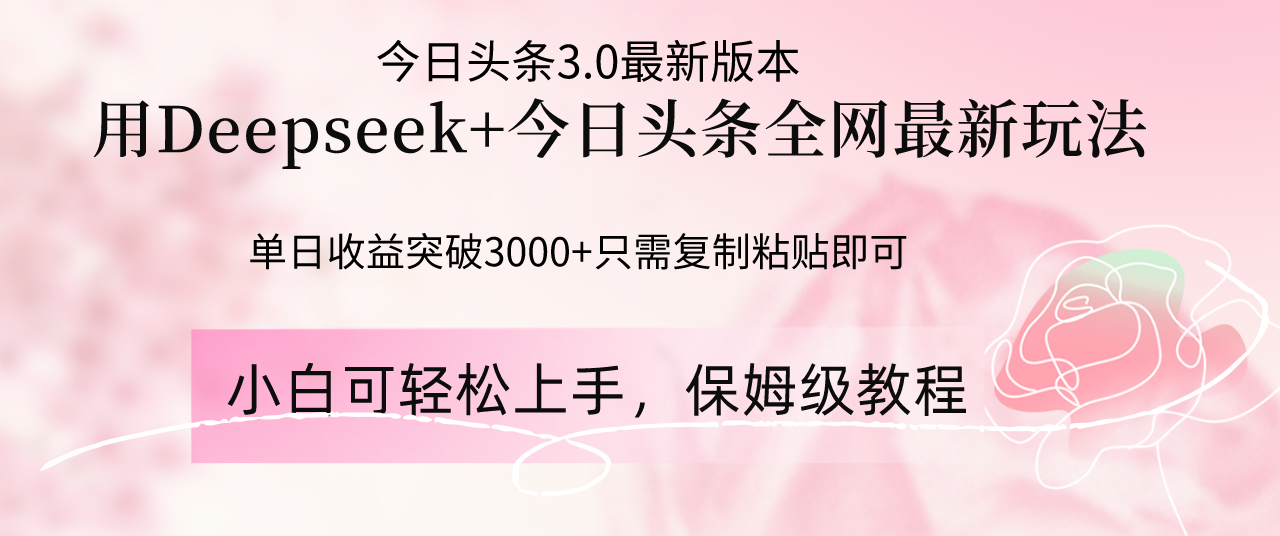 Deepseek结合今日头条全网最新玩法，单日收益突破3000+，只需要简单的…-迦哆网创社