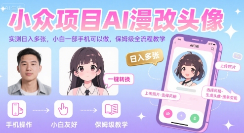 小众项目AI漫改头像，实测日入多张，小白一部手机可以做，保姆级全流程教学-迦哆网创社