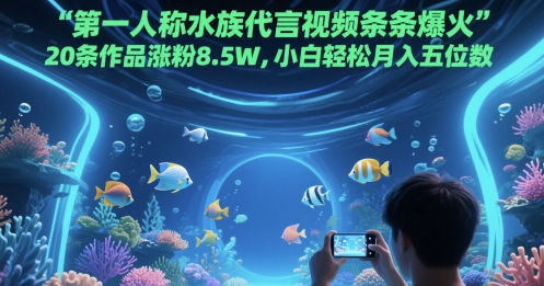 第一人称水族代言视频条条爆火，20条作品涨粉8.5W，小白轻松月入五位数-迦哆网创社