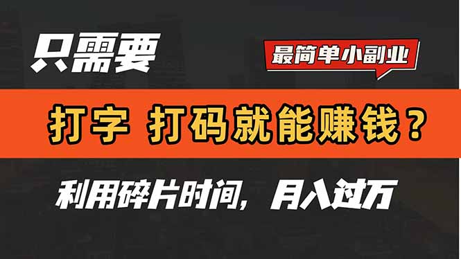 只需要打字，打码，就能赚钱？简单的赚钱小副业，利用碎片时间，月入过万-迦哆网创社