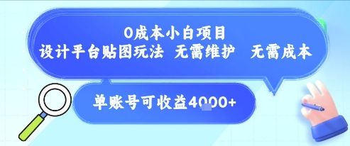0成本小白项目，设计平台贴图玩法，无需维护，无需成本，单账号单月可产生收益4k+-迦哆网创社