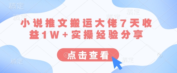 小说推文搬运大佬7天收益1W+实操经验分享-迦哆网创社