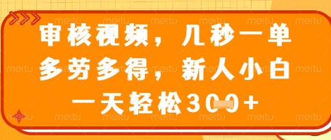 视频审核员，几秒一单，不限时间，不限地点，多做多得，新人小白一天轻松几张+【揭秘】-迦哆网创社