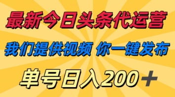 最新今日头条代运营，我们提供视频，你一键发布，单号日入200+【揭秘】-迦哆网创社