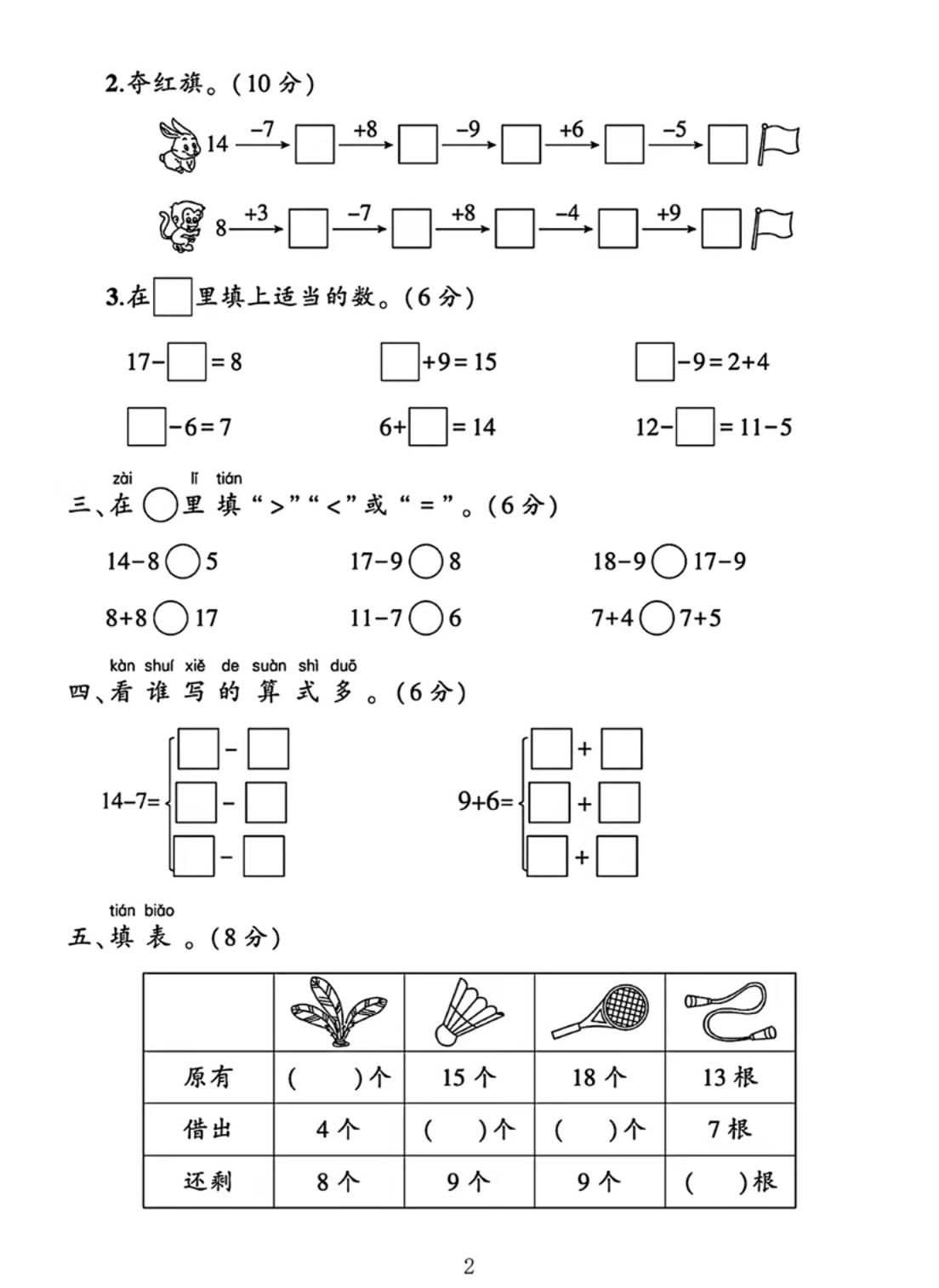 25春一下苏教版数学第一单元《进位加法和退位减法》测试卷4页-迦哆网创社