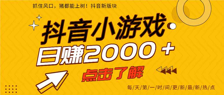 抖音小游戏，最新风口项目，亲测单游戏2000+感兴趣点击了解。-迦哆网创社