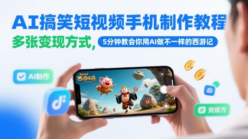 AI搞笑短视频手机制作教程，多张变现方式，5分钟教会你用AI做不一样的西游记-迦哆网创社