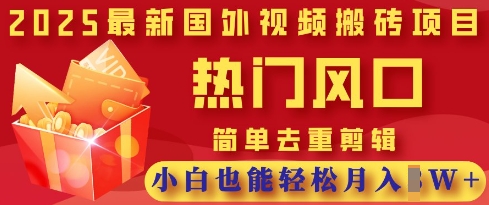 2025最新视频搬砖项目，热门风口，简单去重剪辑，小白也能轻松月入过W-迦哆网创社