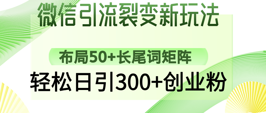 微信引流裂变新玩法：布局50+长尾词矩阵，轻松日引300+创业粉-迦哆网创社