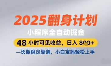 2025小程序全自动掘金，48 小时可见收益，日入8张，长期稳定靠谱，小白宝妈轻松上手【揭秘】-迦哆网创社