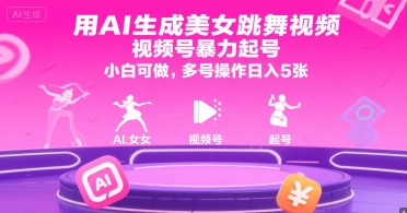 用AI生成美女跳舞视频，视频号暴力起号，小白可做，多号操作日入5张-迦哆网创社