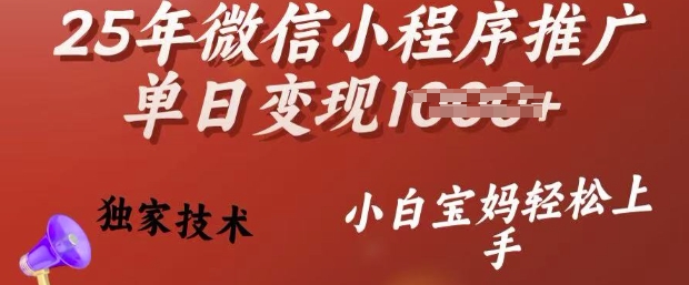 25年微信小程序推广单日变现多张，独家技术，小白宝妈轻松上手【揭秘】-迦哆网创社