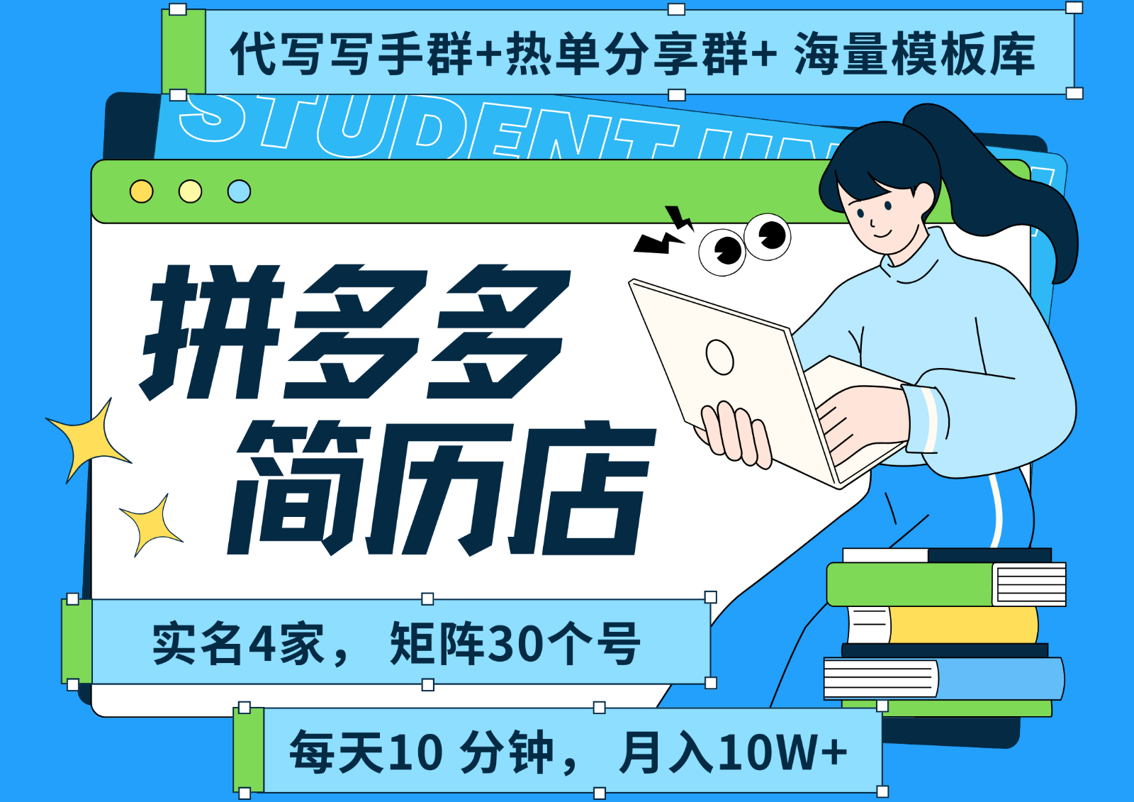 拼多多电商 拼多多 虚拟资料 简历 海报代写 全SOP流程 毫无保留分享(含后端资料)-迦哆网创社