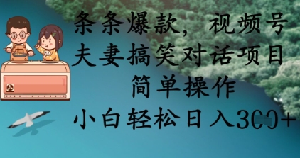 条条爆款，视频号夫妻搞笑对话项目，简单操作，小白轻松日入3张+-迦哆网创社
