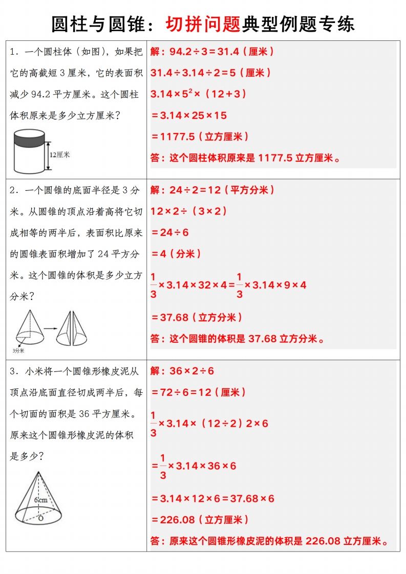 六下数学【圆柱与圆锥典型例题专练】-迦哆网创社