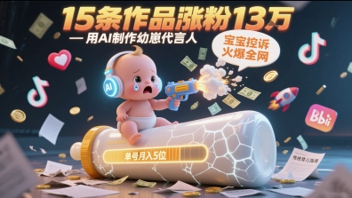 用AI制作幼崽代言人，宝宝的控诉火爆全网，15条作品涨粉13W，单号月入5位数实操教程-迦哆网创社
