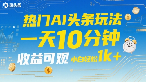 热门AI头条玩法，一天10分钟，收益可观，小白轻松日入1k+【揭秘】-迦哆网创社