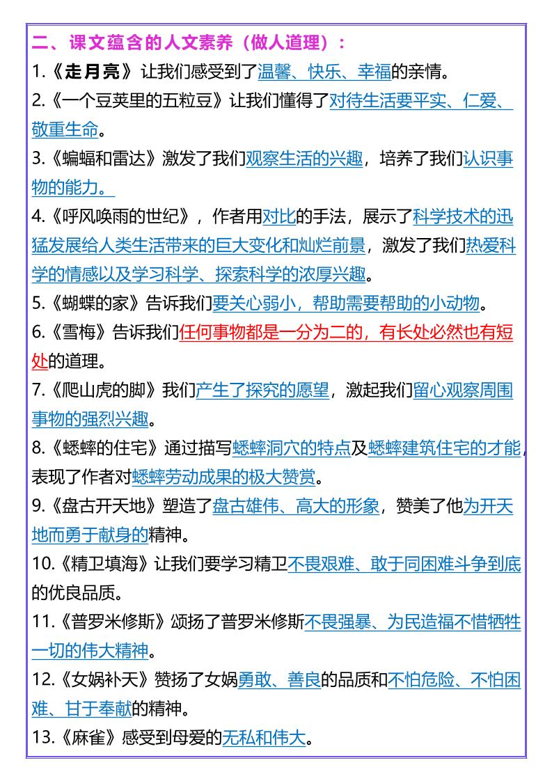 【2025秋新版】四年级上册语文人物、事物特点及蕴含人文素养-迦哆网创社