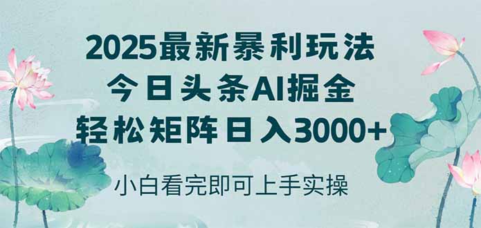 今日头条2025年最新暴利玩法，思路简单，复制粘贴，轻松实现矩阵日入3000+-迦哆网创社