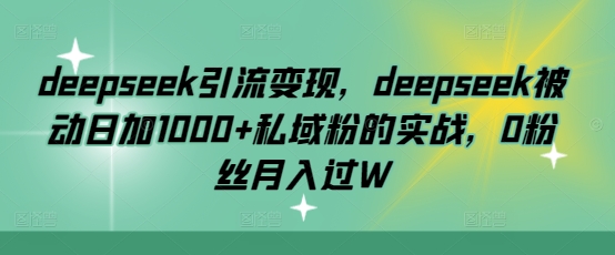 deepseek引流变现，deepseek被动日加1000+私域粉的实战，0粉丝月入过W-迦哆网创社