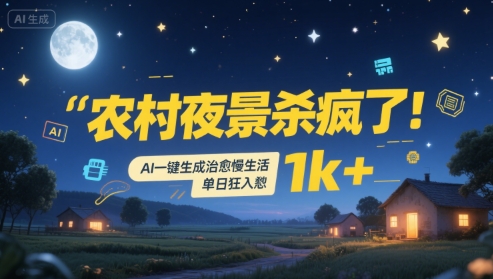 农村夜景杀疯了！AI一键生成治愈系慢生活，单日狂入1k+-迦哆网创社