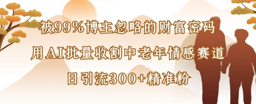 被99%博主忽略的财富密码：用AI批量收割中老年情感赛道，日引流300+精准粉-迦哆网创社