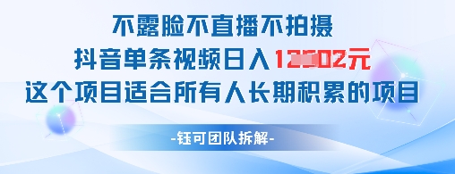 不露脸不直播不拍摄抖音单条视频日入1k+这个项目适合所有人长期积累的项目-迦哆网创社